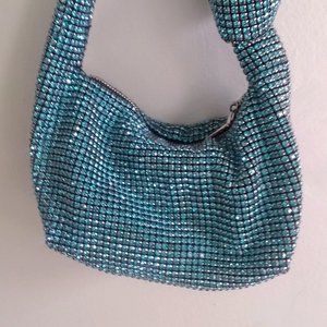 Madison West blue rhinestones evening handbag